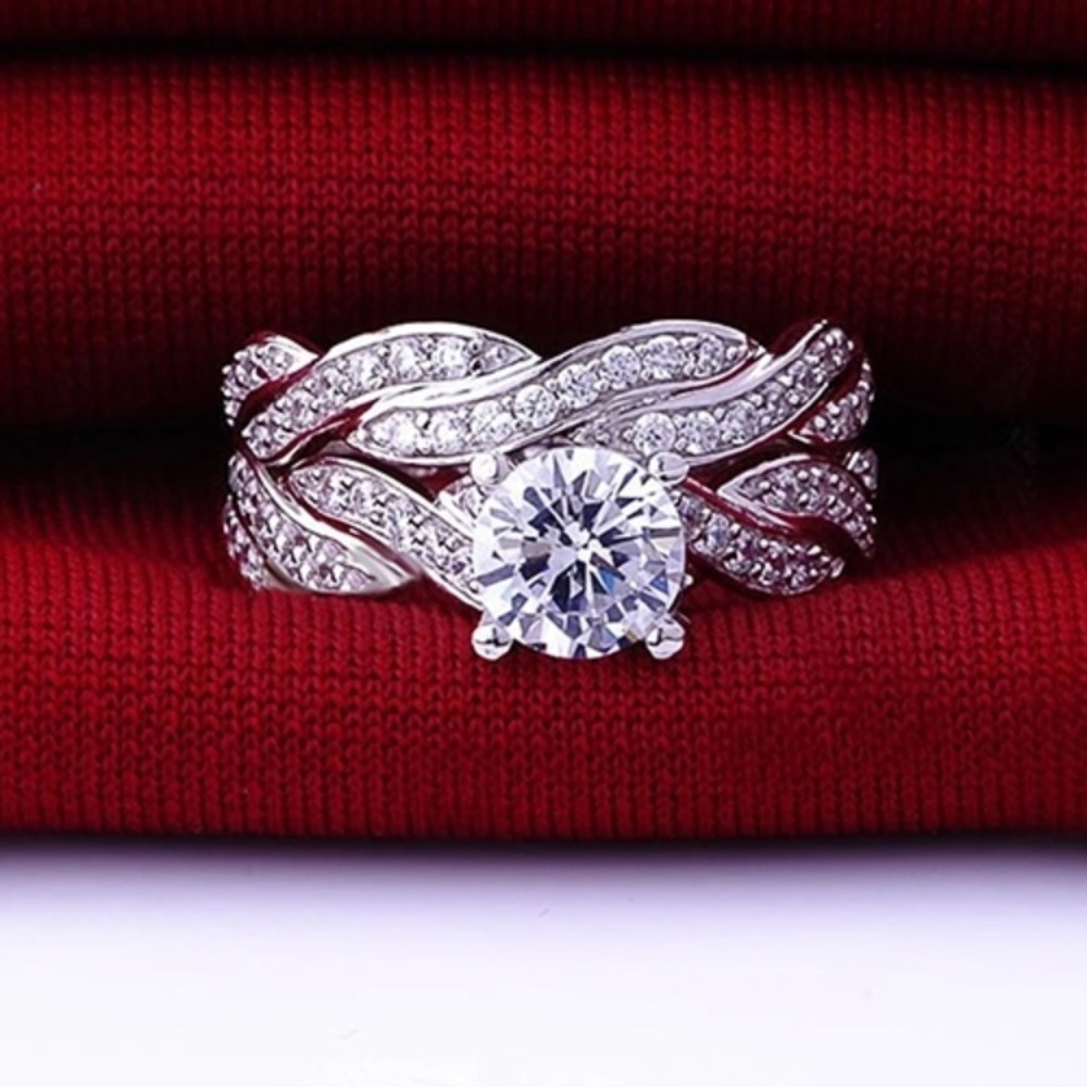 Silver Plated Rhinestone Wedding Rings. - Picture 5 of 5